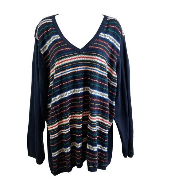 Tommy Hilfiger Women's Blue Cotton V-Neck‎ Knitted Pullover Sweater Size 3X - Picture 1 of 10